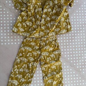 Mabo Floral Button-Front Matching Set in Mustard Yellow